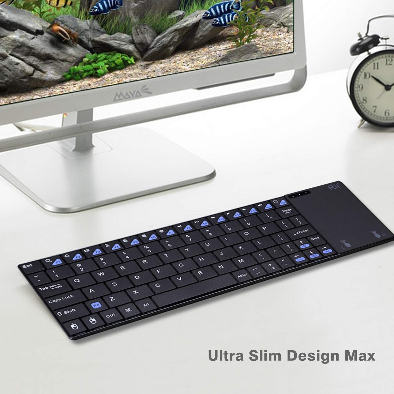 Rii K12+ Mini Wireless Keyboard with Large Touchpad Mouse&Qwerty Black
