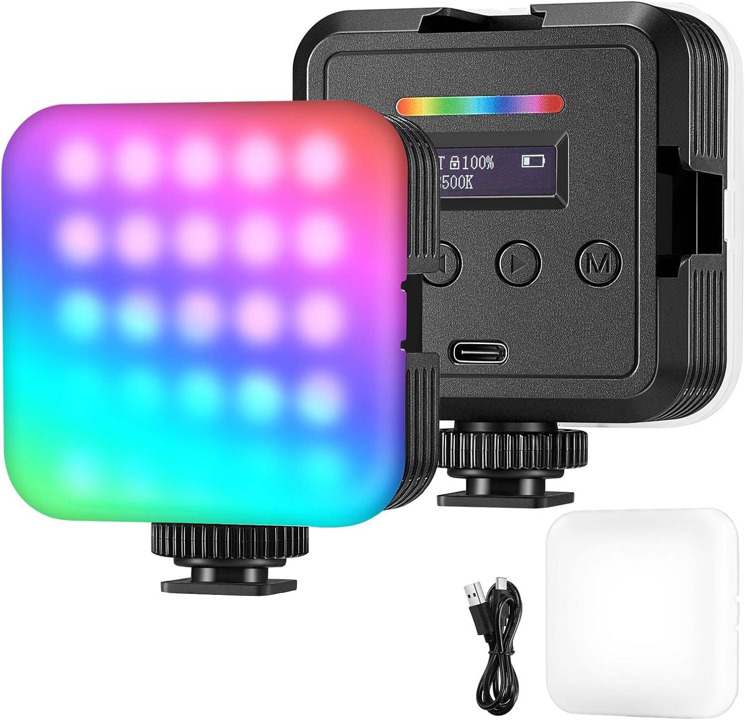 Magnetic RGB LED Camera Light Panel 360° Mini Video Lamp USB Rechargeable 6W