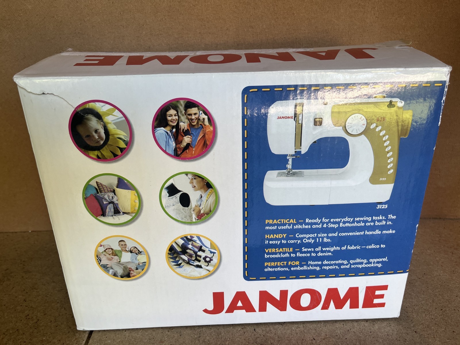 JANOME MODEL 3125 Gold Sewing Machine W/ Manual, Pedal In Box