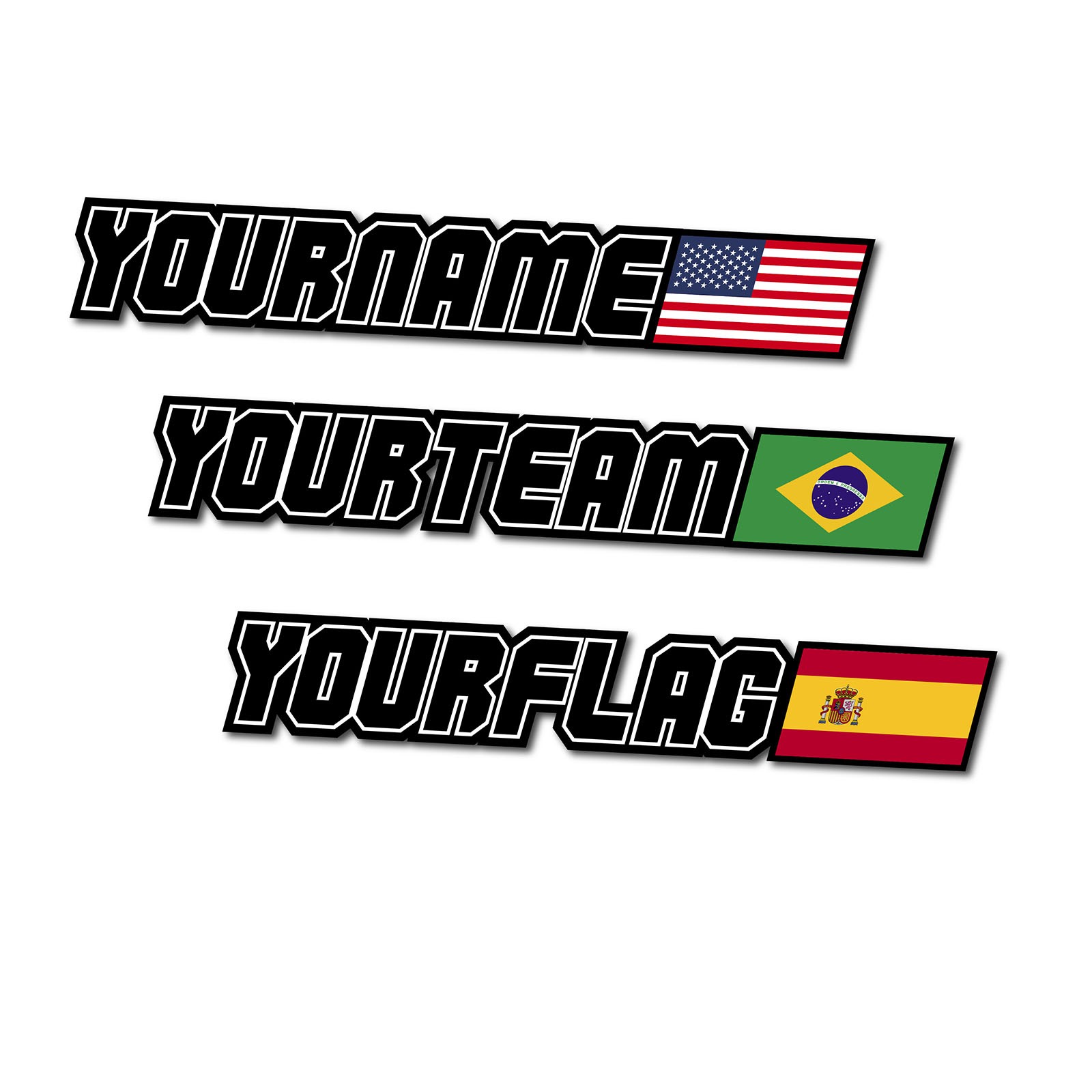 Custom Name Flag Sticker x3 For Helmet, Fairing, Paddock Stand | 1-3cm (H) | F3