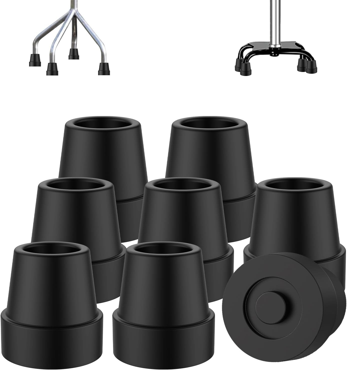Rubber Cane Tips (8 Pack) Non-Slip Quad 1/2 Inch Replacement Foot for Walking