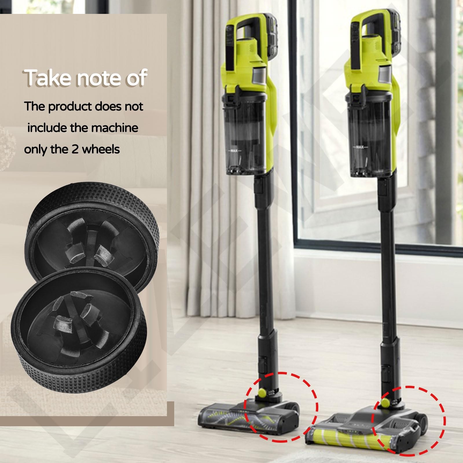 2 Pack Upgraded Replacement Wheel Compatible with Ryobi Cordless Stick Vacuum...