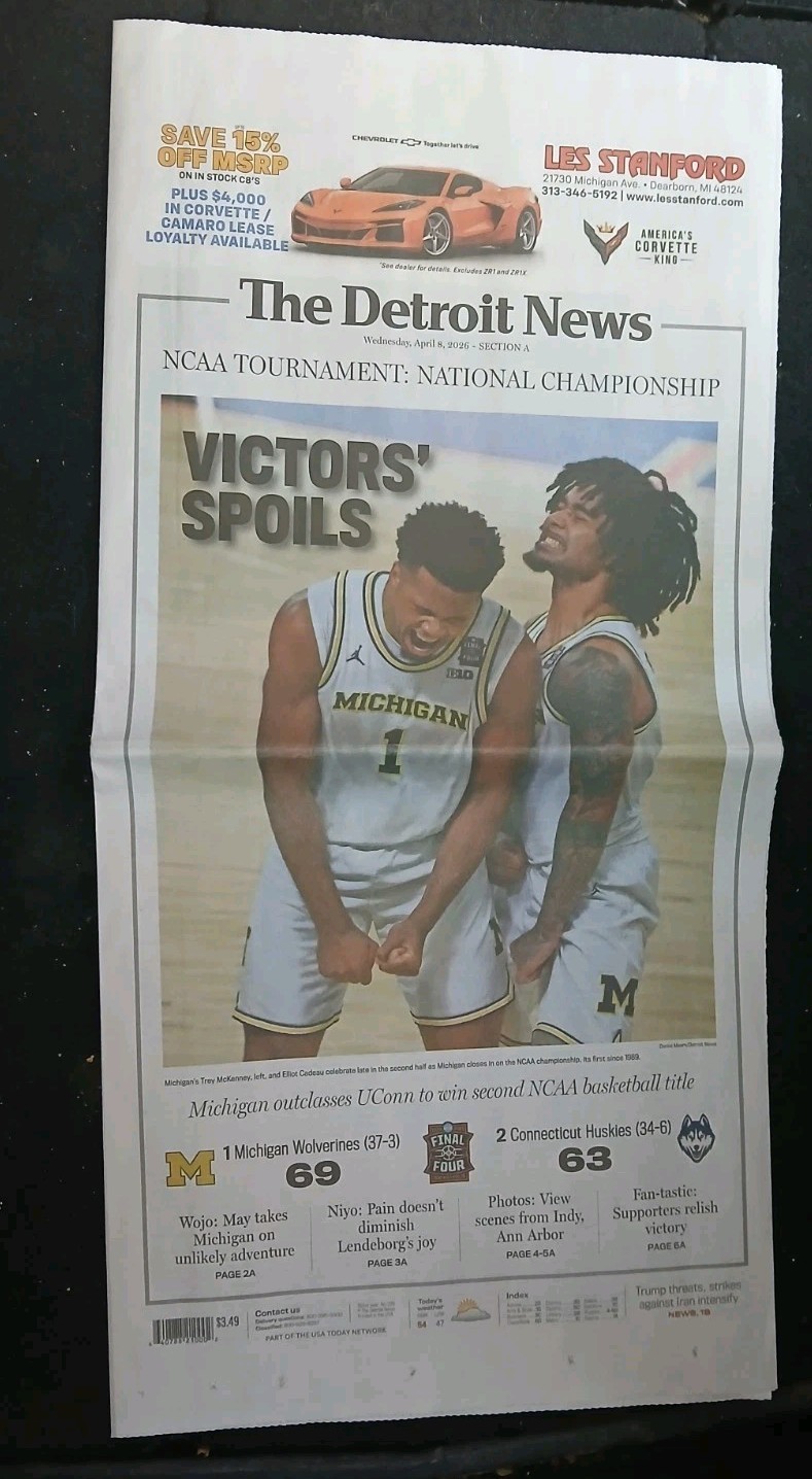 2026 National Championship Michigan Wolverines Basketball Newspaper Detroit News