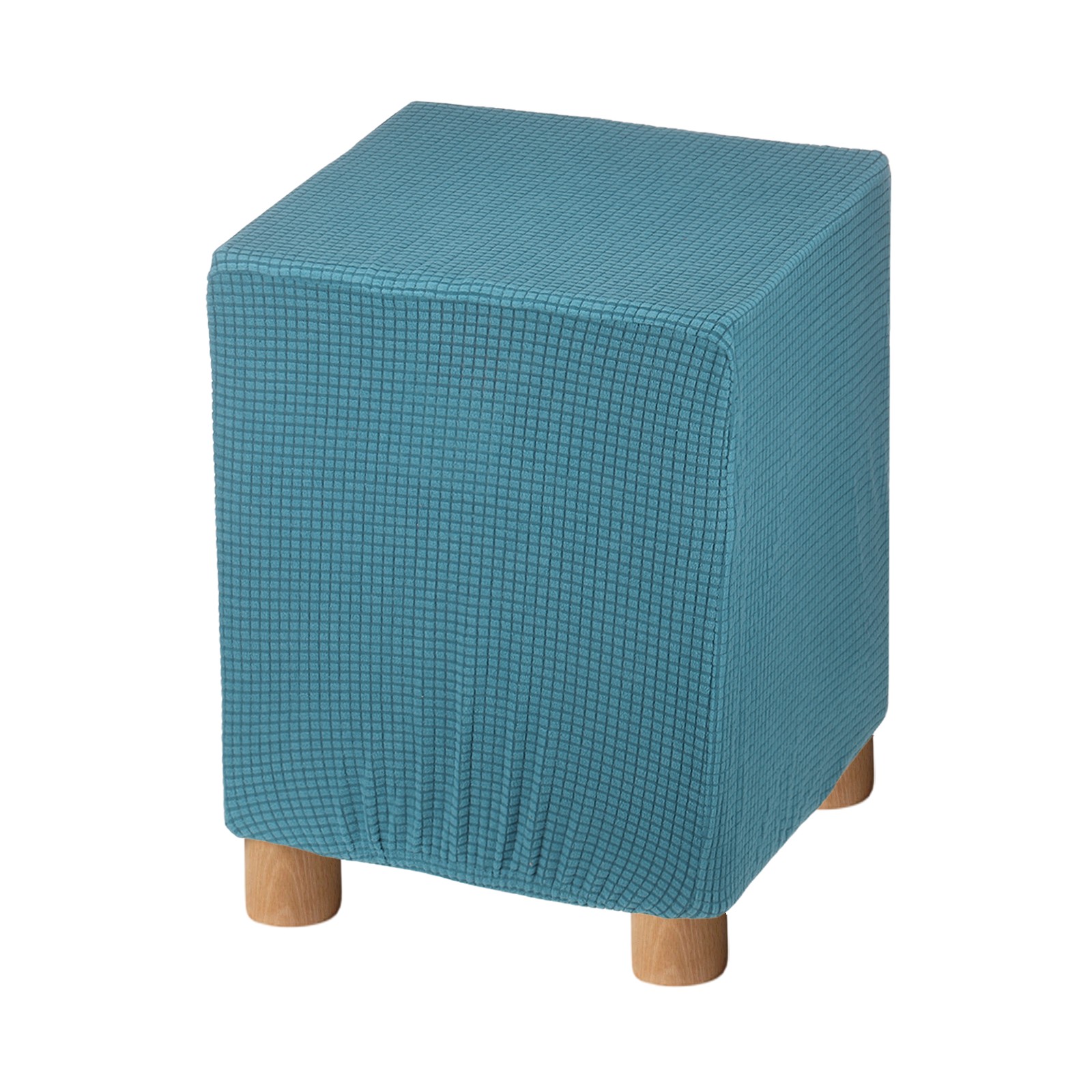 13"-18" Square Foot Stool Slipcovers Chenille for Furniture, Turquoise Blue