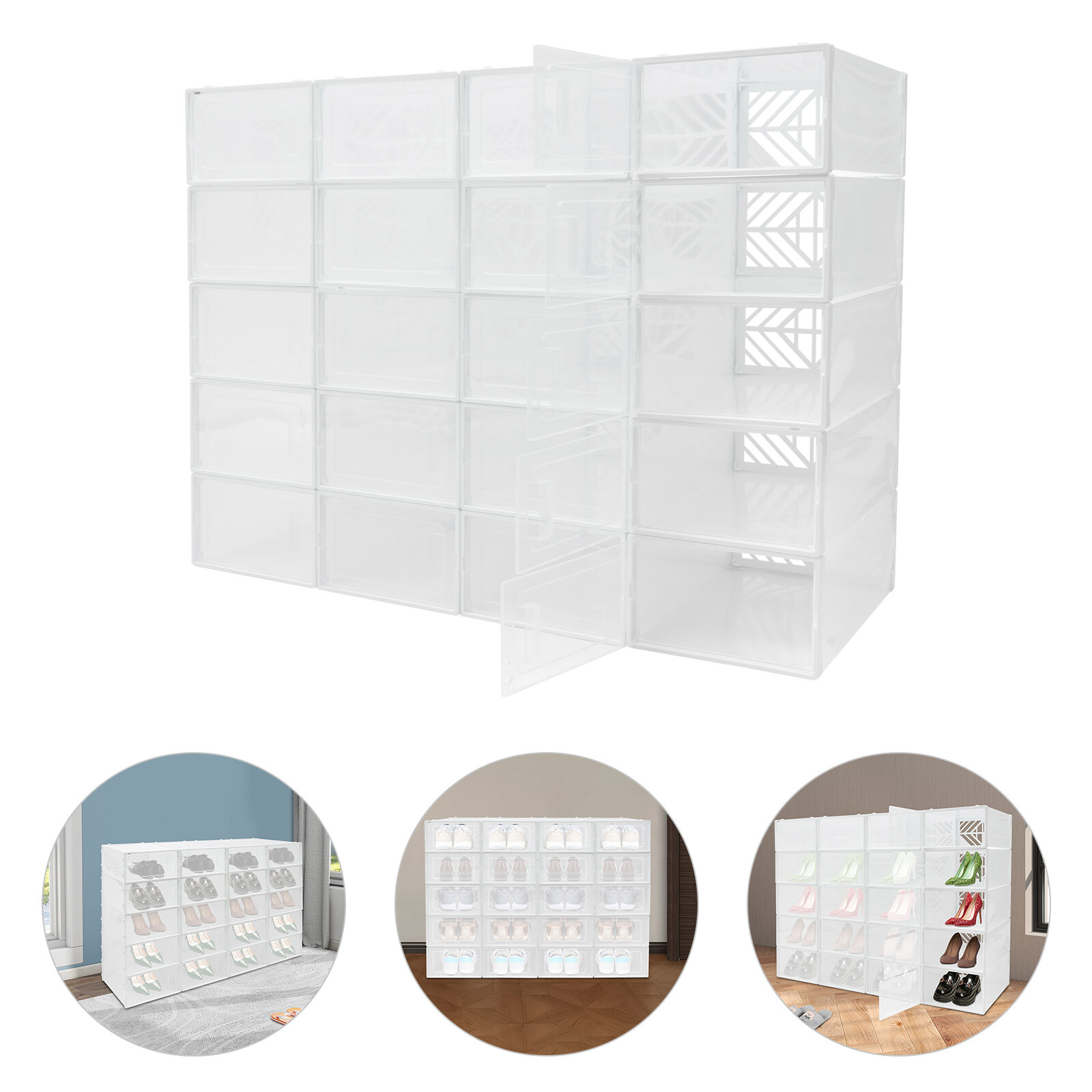 20* Stackable Shoe Storage Box Durable Plastic Sneaker Display Case Organizer