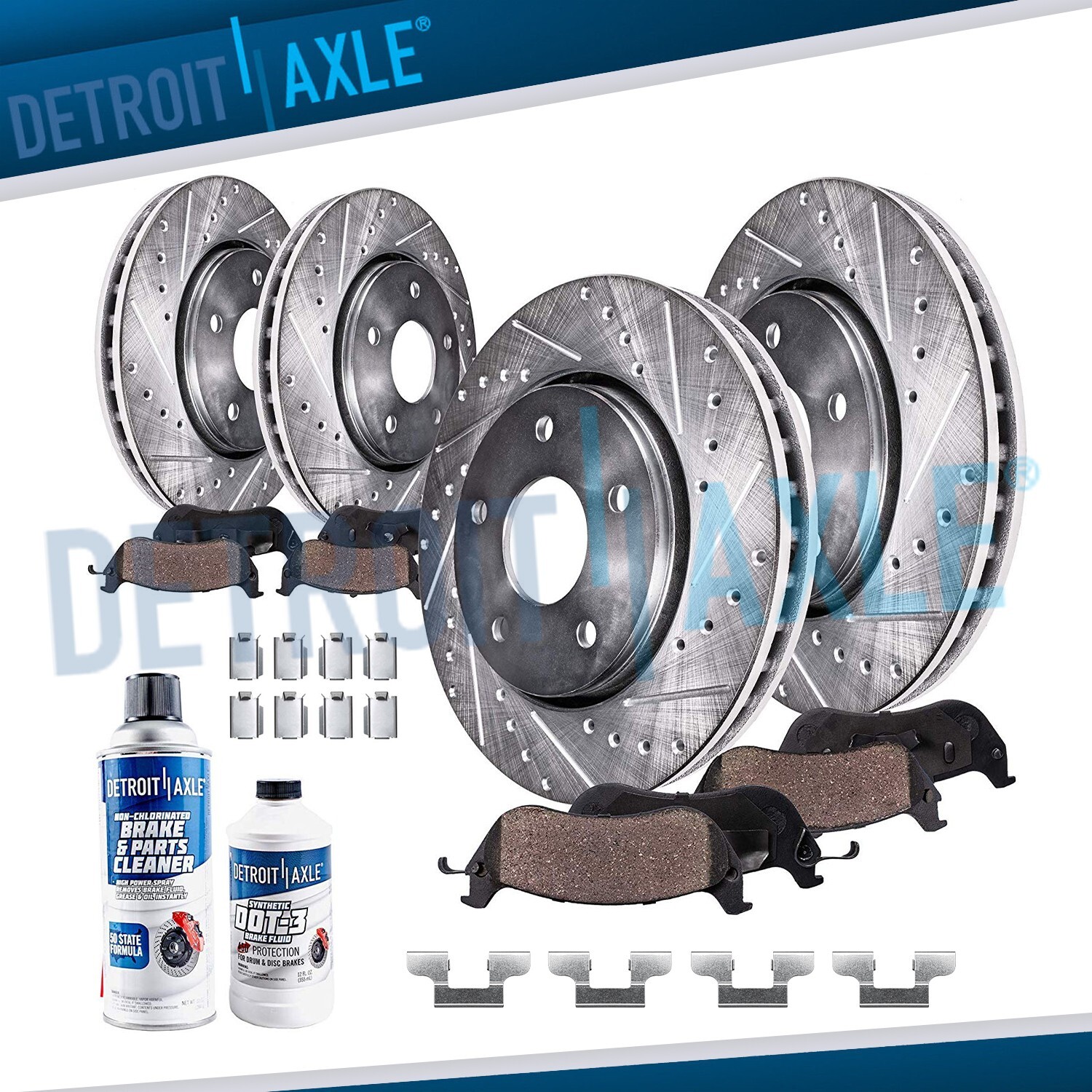 Front and Rear Drilled Brake Rotors Brake Pads for 2011-2014 Ford Mustang Base