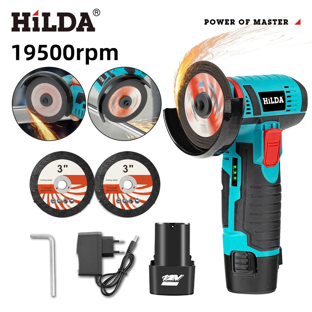 HILDA 12v Mini Angle Grinder Car Repair Brush Motor Rechargeable For Cutting