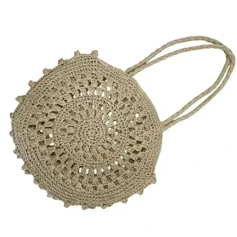 Women's Handcrafted Crochet Cotton Rope Shoulder Bag Beige Boho Casual