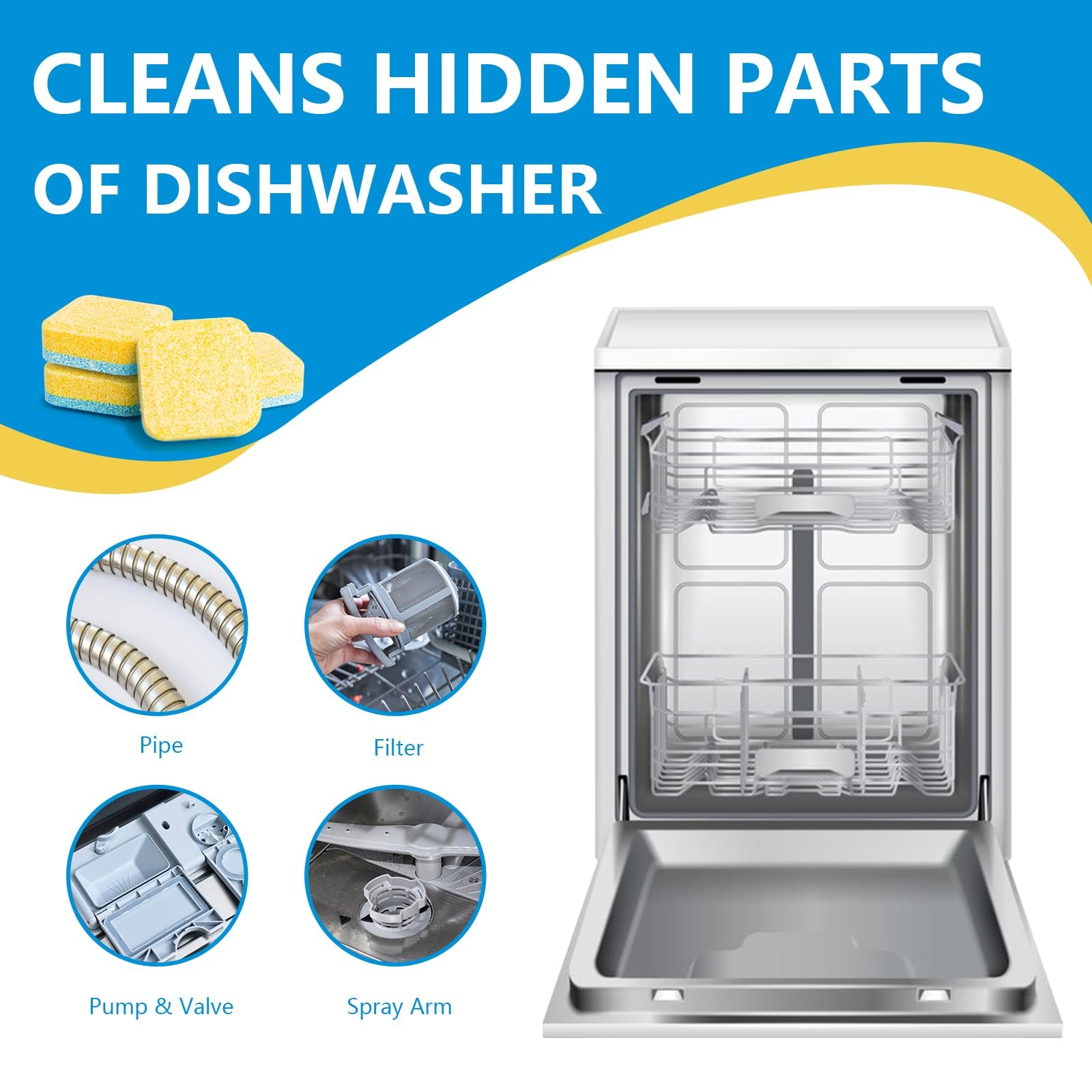 24pk Dishwasher Cleaner Tablets Deep Clean Descale Remove Odors Hard Water Resid