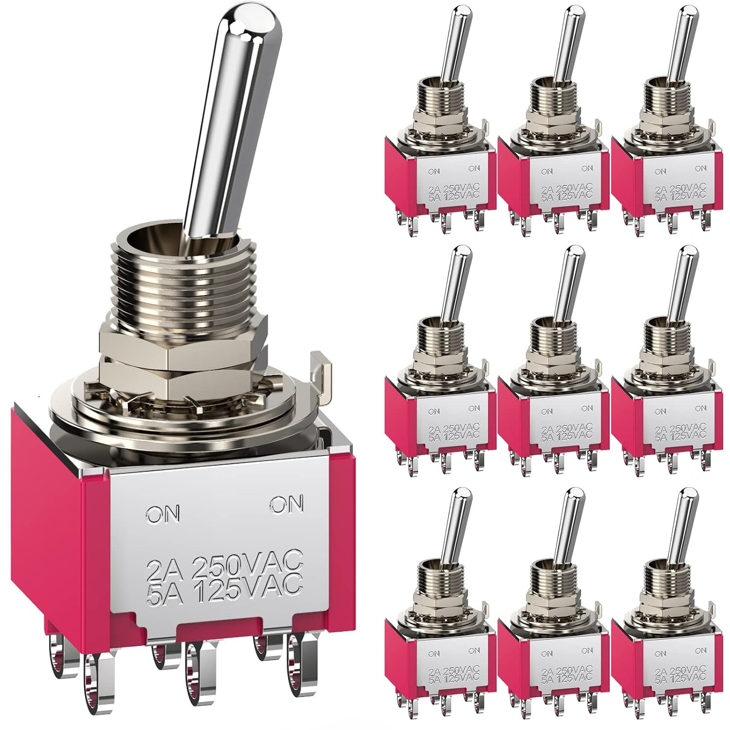 Toggle Switch AC 5A/125V 2A/250V 6 Pin Terminals On/On 2 Position DPDT Toggle Sw