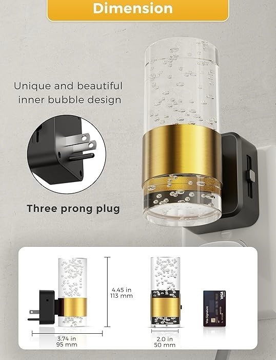 L LOHAS LED Night Light,Dimmable Lights Plug 2 Pack, Gold Ring-3000K
