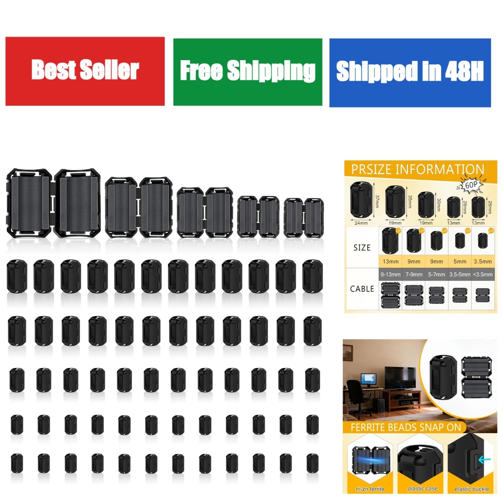 Windspeed 25Pcs Ferrite Chokes Noise Suppressor for Cable Management