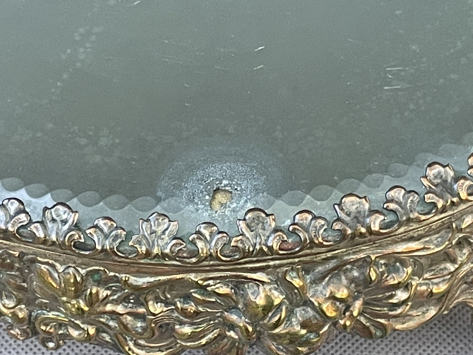 Antique Victorian Dresser Vanity Tray Mirror Brass Flowers Chunky Ornate Footed
