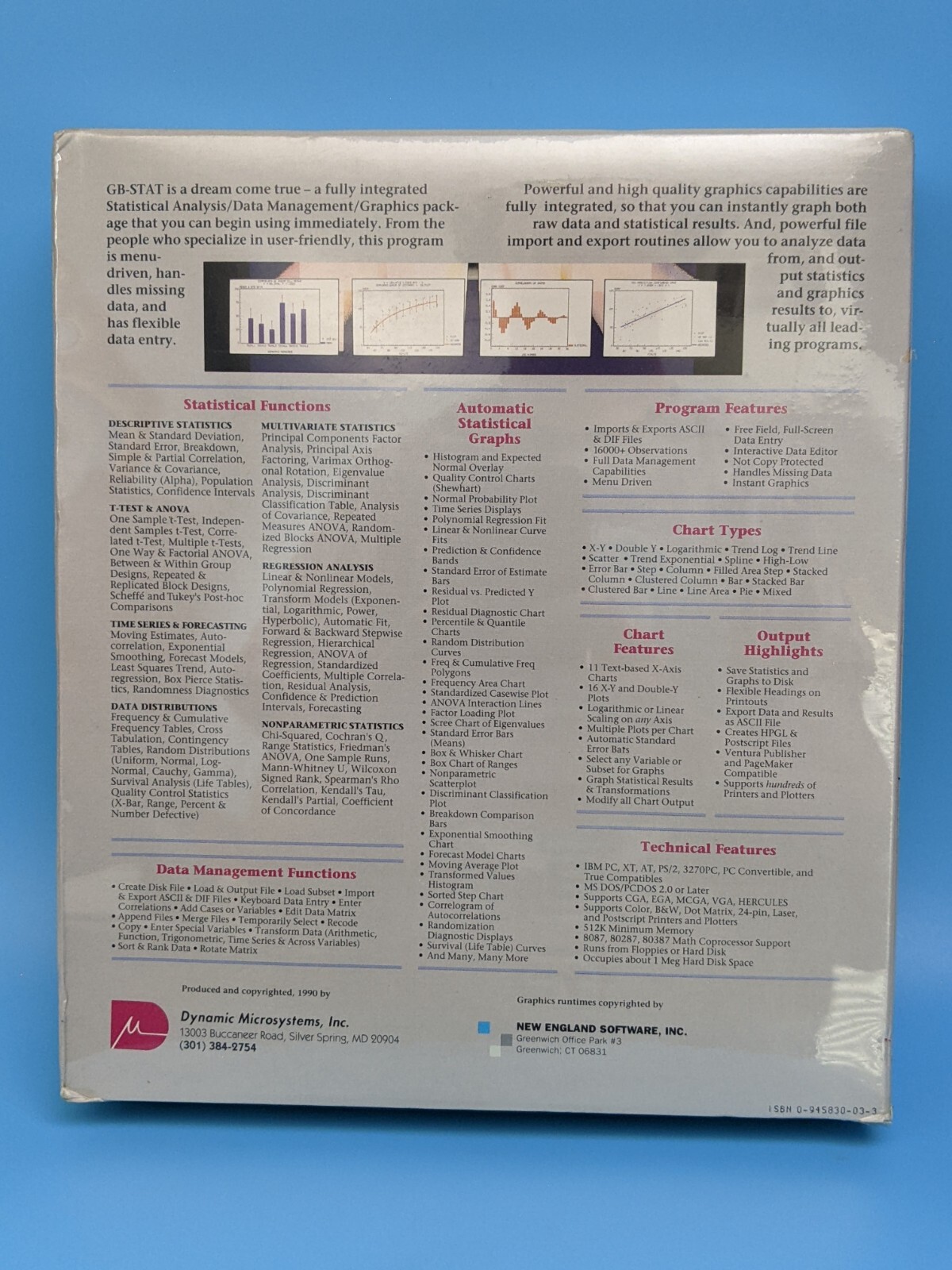 GB-STAT V3.0 Statistics As Graphs Dynamic Microsystems: Software / VTG 1990 DOS