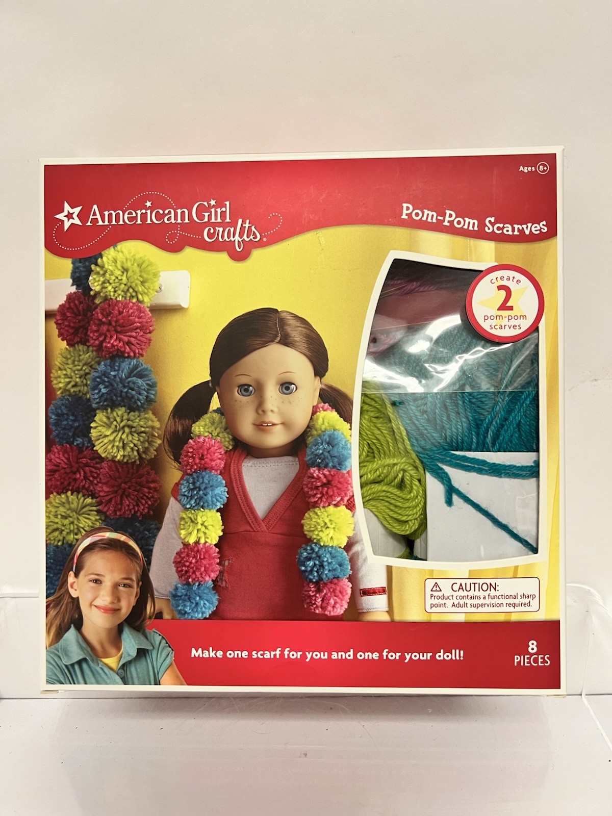 American Girl Crafts Pom-Pom Scarves Kit Makes Scarf Child & Doll New Open Box