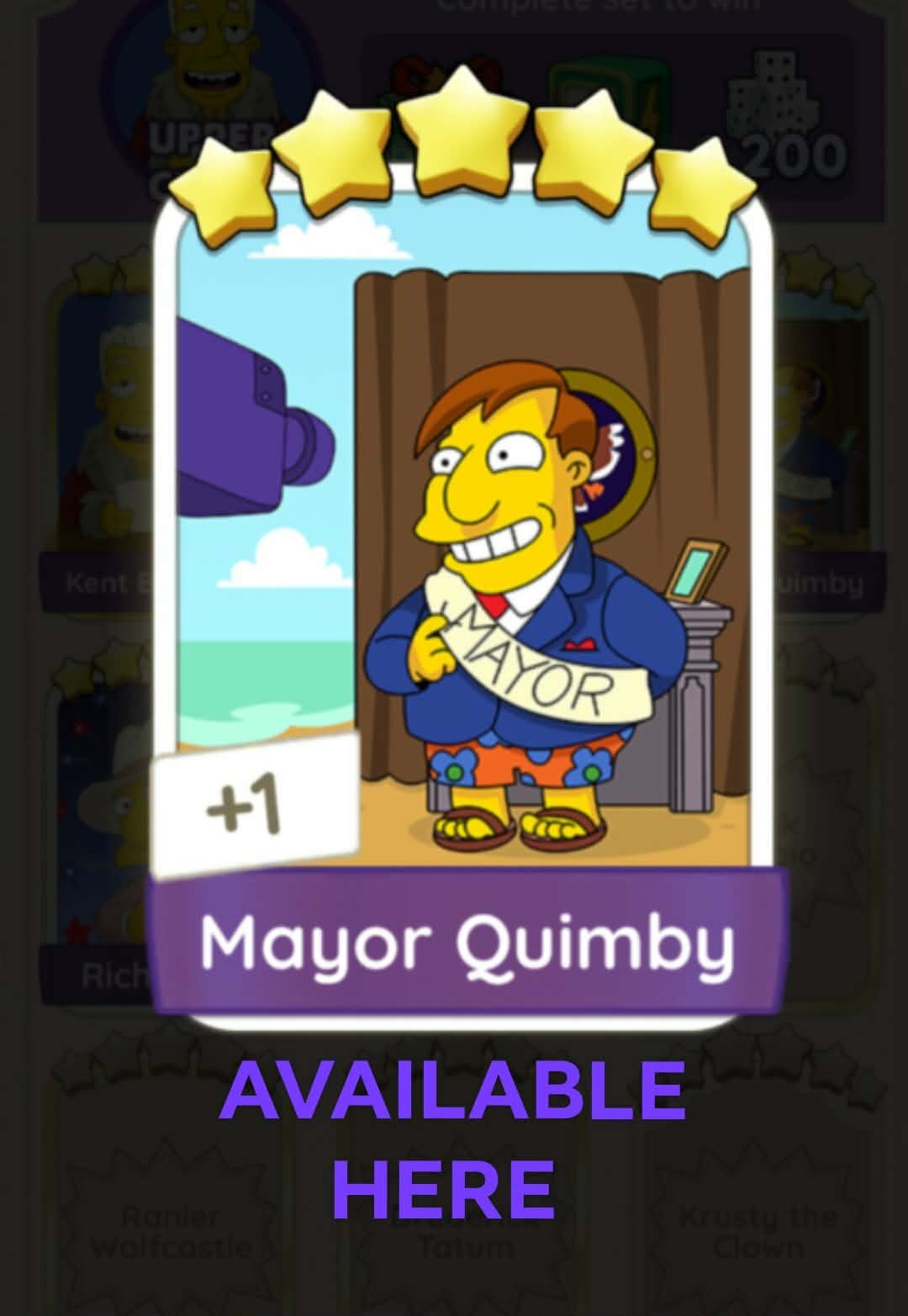 Mayor Quimby-5⭐ Set -20 -The Simpsons ALBUM MONO-POLY-GO SUPER FAST SERVICE HERE