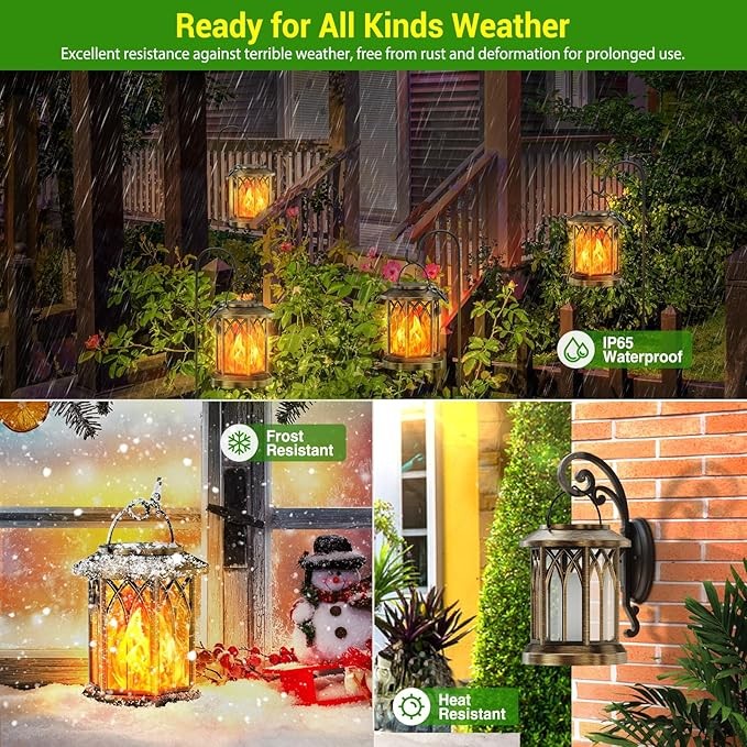 2x Solar LED Flicker Flame Lanterns Lantern , Outdoor Garden & Pathway Lights