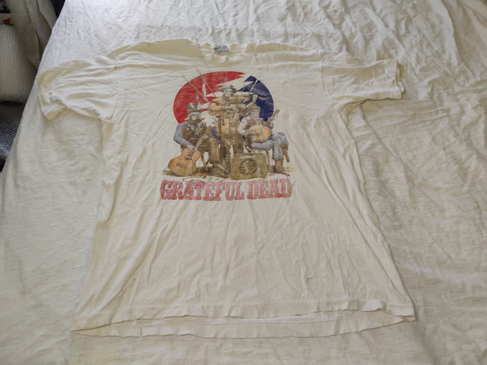 1993 Grateful Dead Jug Band Liquid Blue Tim Truman White T Shirt stains Faded XL