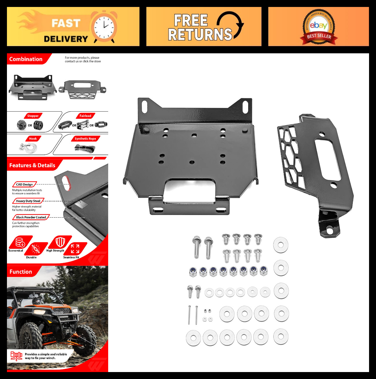 Winch Mount Plate for Polaris RZR 900/1000/XP Turbo & General 1000 EPS, 2014-201