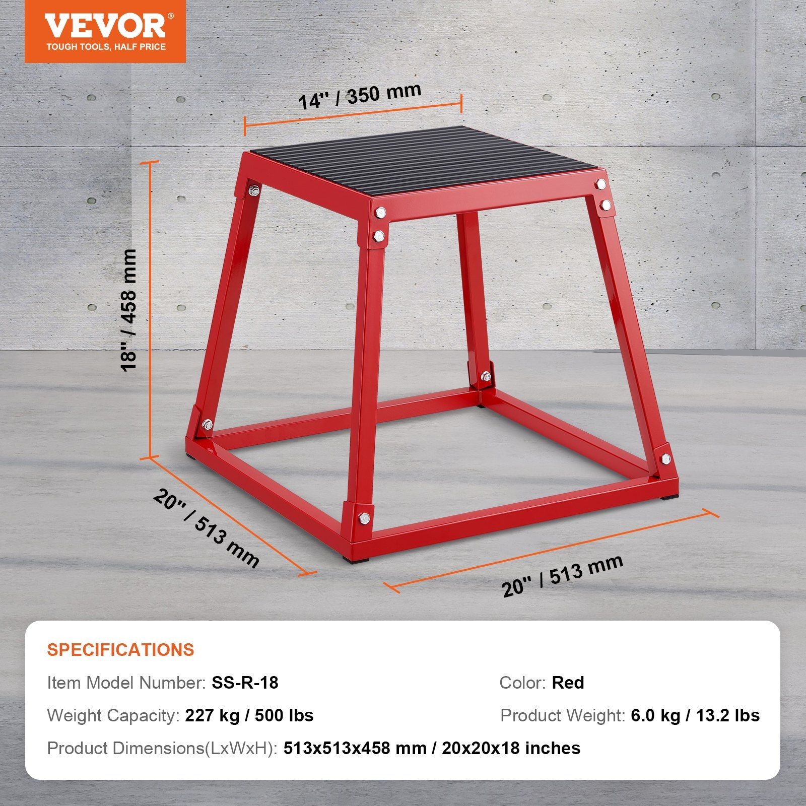 18in Home Gym Plyo Box 500lb Support Powder-Coated Anti-Slip Surface