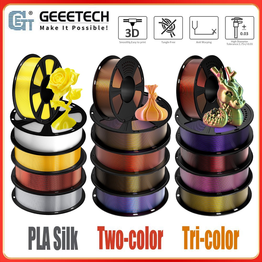 GEEETECH 3D Printer Filament Silk/Two-color/Tricolor Change PLA 1.75mm 1KG/Roll