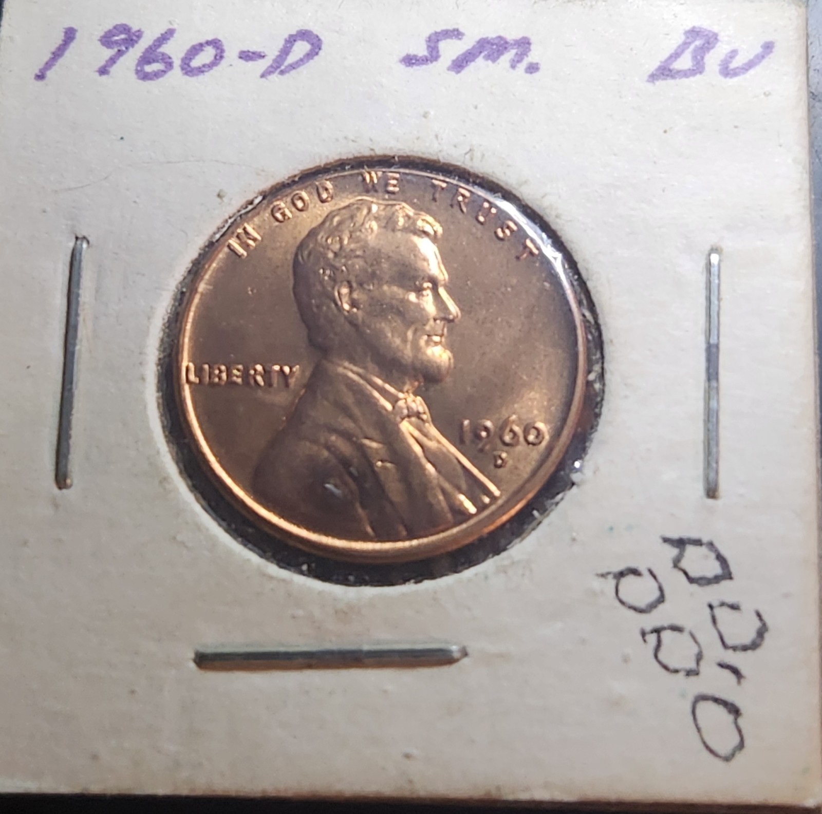 RARE 1960 D LINCOLN UNCERCULATED SMALL DATE BU WITH DD/DDO, REPUNCHED MINT MARK