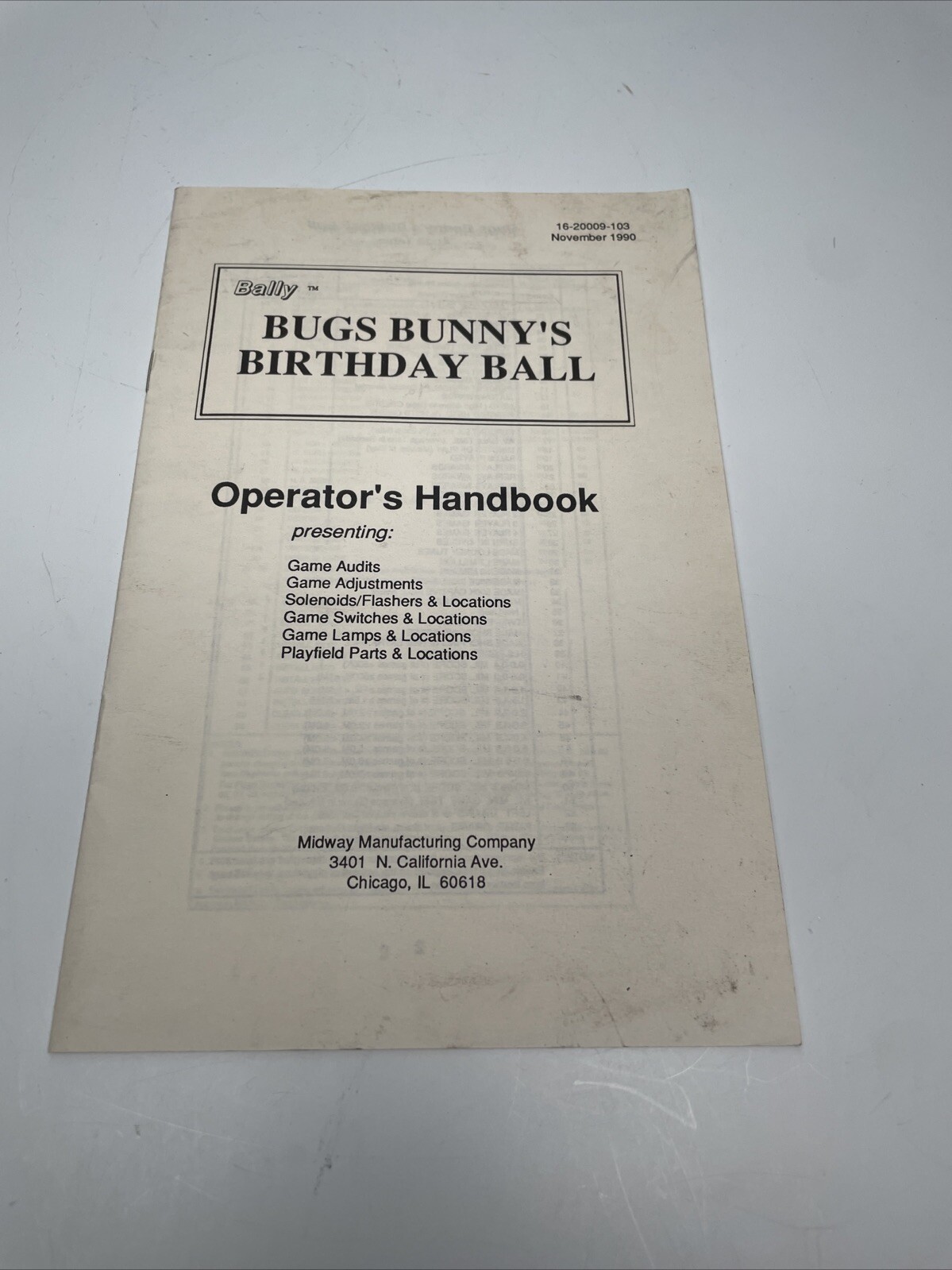 Williams Bugs Bunny Birthday Ball Operators Handbook