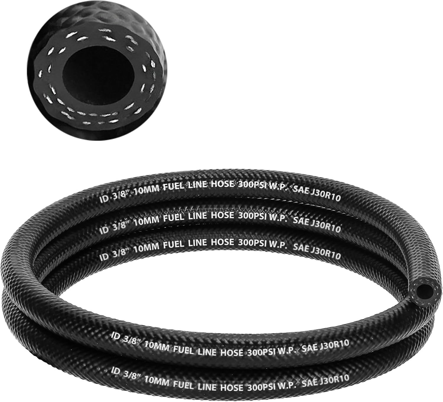 3/8" Fuel Line Hose, 10FT SAE 30R10 300PSI High Pressure Submersible for Automot