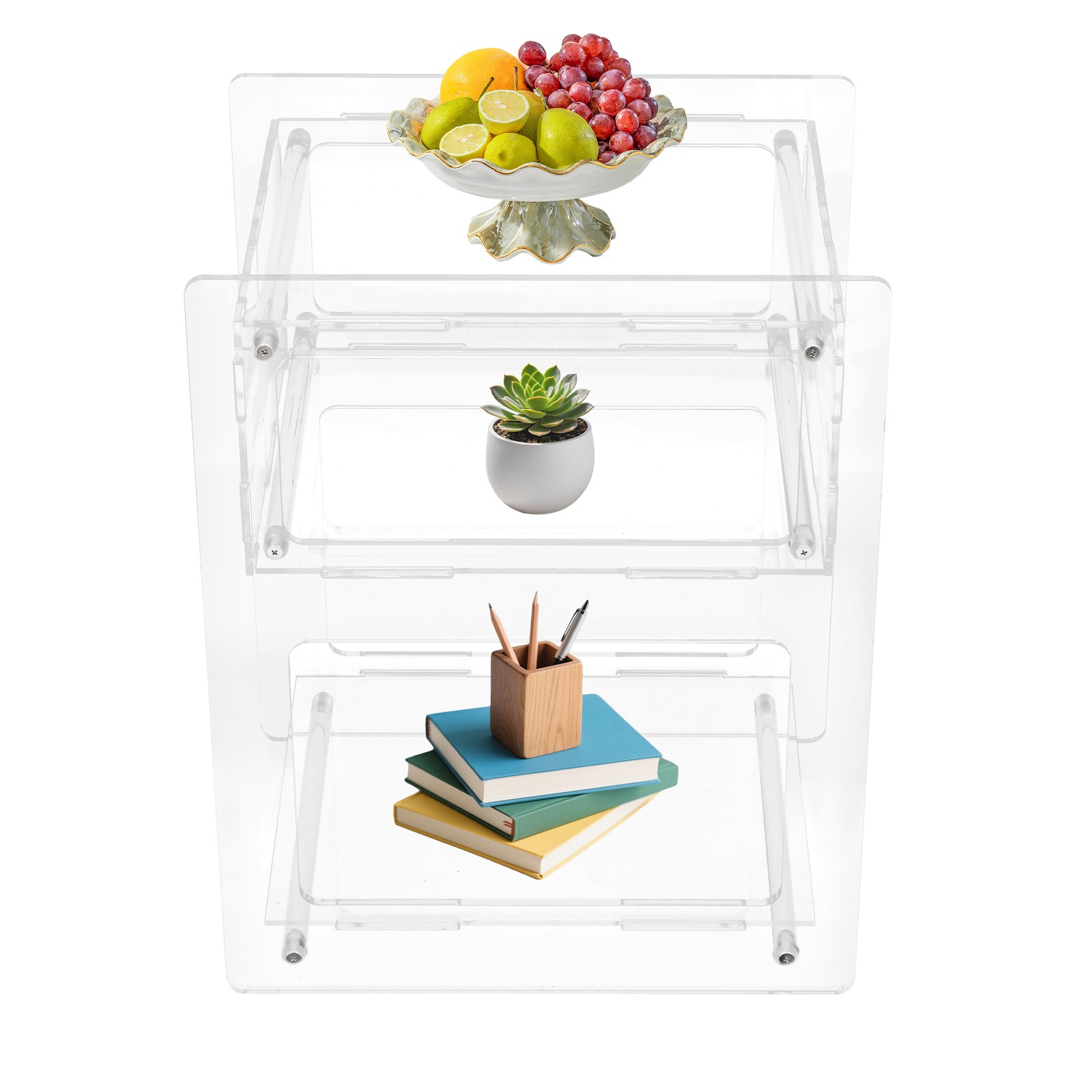Clear Acrylic Side Table, Acrylic Nightstand, Rectangle Storage Shelf