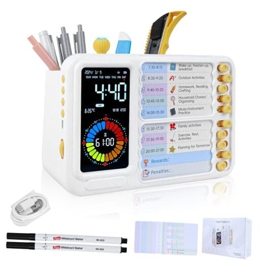 12/24 Hour Switching Task Timer, Timer for Kids, Visual Schedule for Kids White