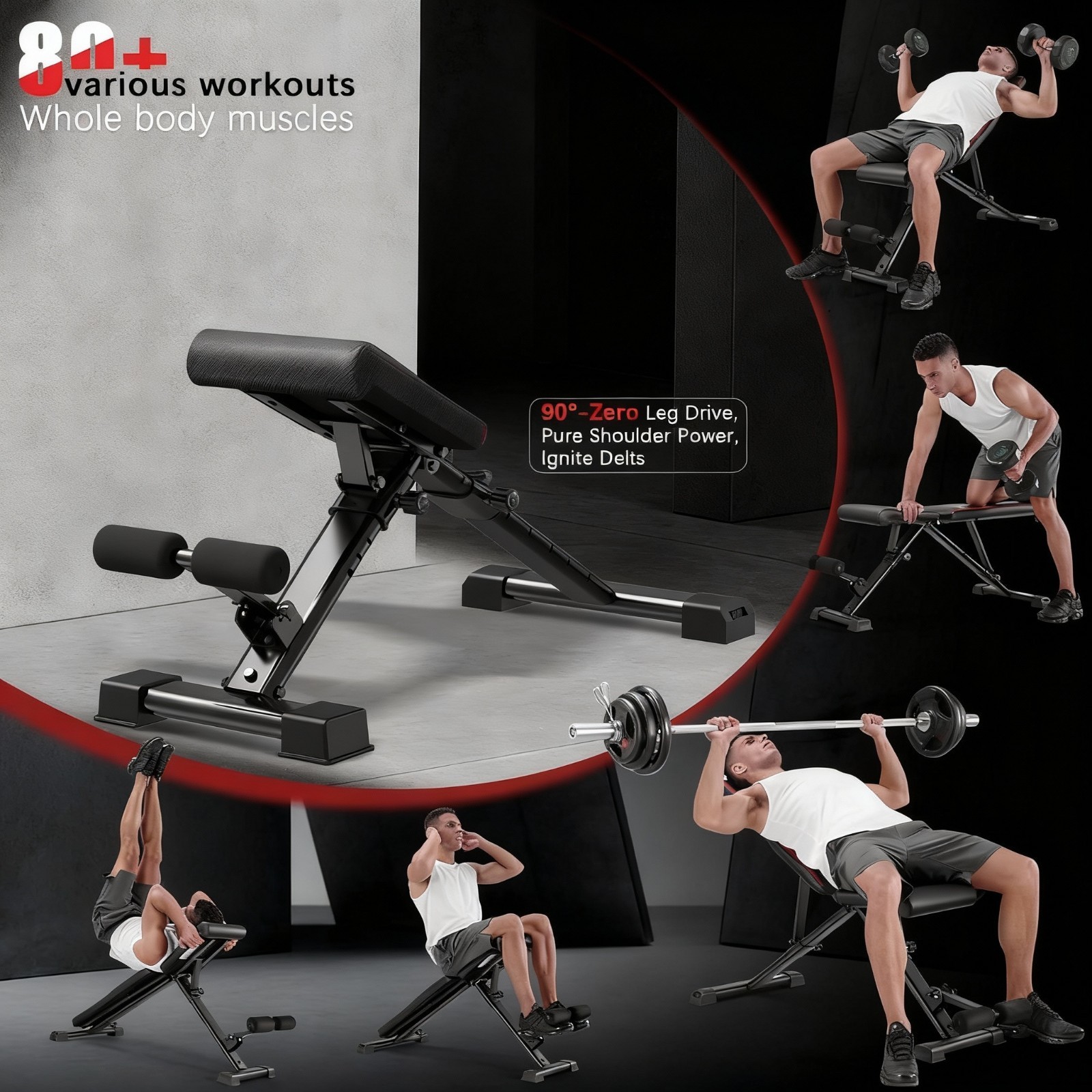 900LBS Adjustable Foldable Weight Bench Home Gym Strength Training Workout Bench