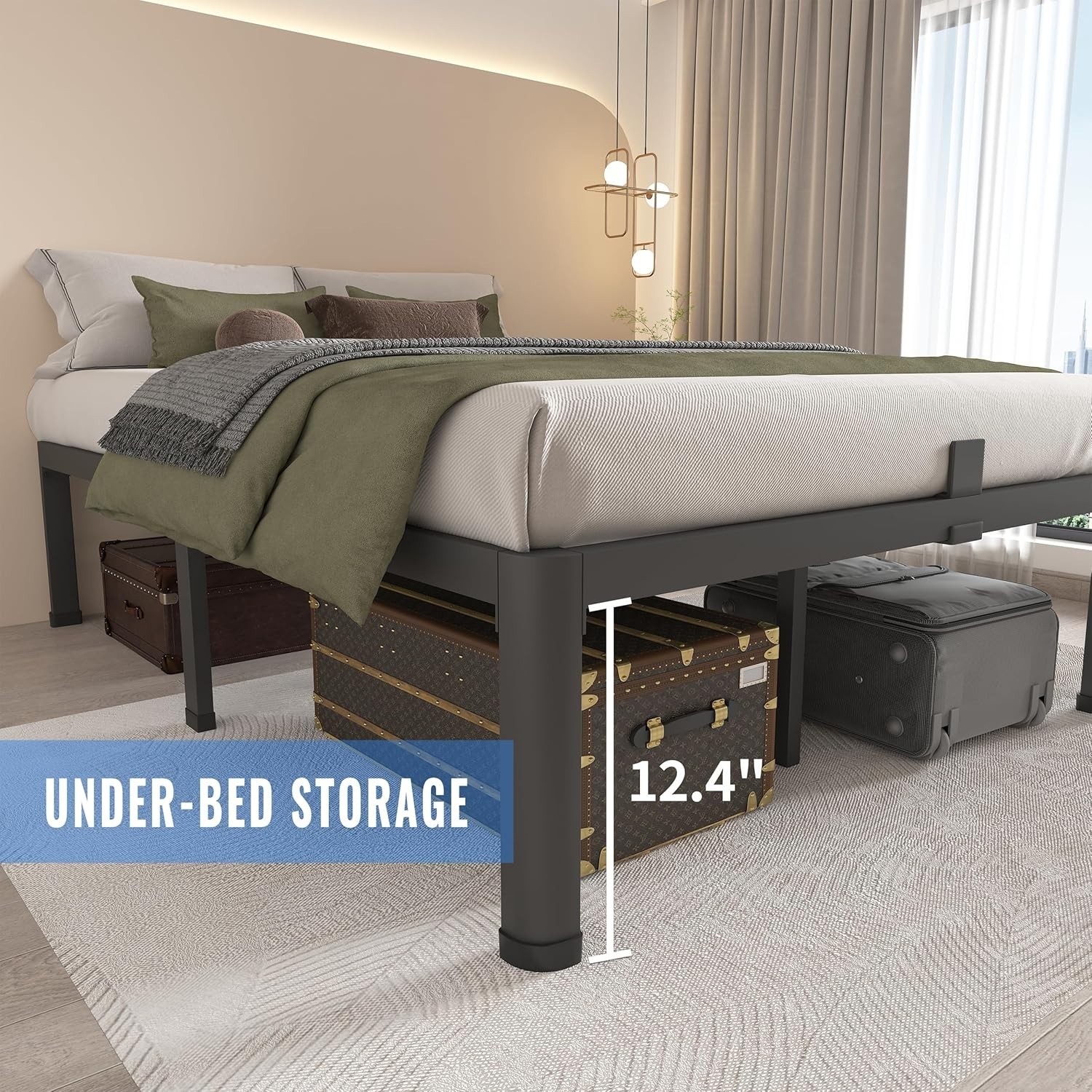 Sturdy 14-inch King Metal Bed Frame with Rounded Corners & No Box Spring Needed