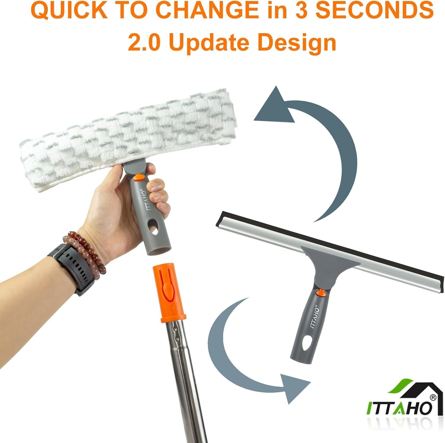 Complete Window Cleaning Kit: 12" Squeegee, 11" Microfiber Pad & Extendable Pole