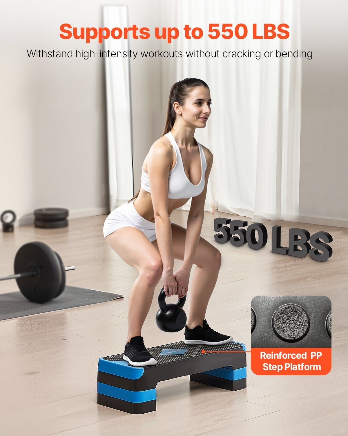 Efficient Workout Step Deck 28in 4 Height Combos Floor-Protection Blue