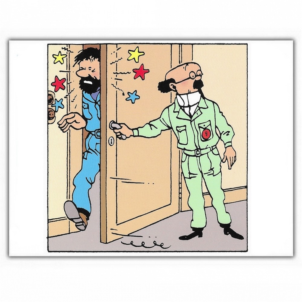 Double postcard Moulinsart Tintin, Sunflower closes the door (17.5x12.5cm)
