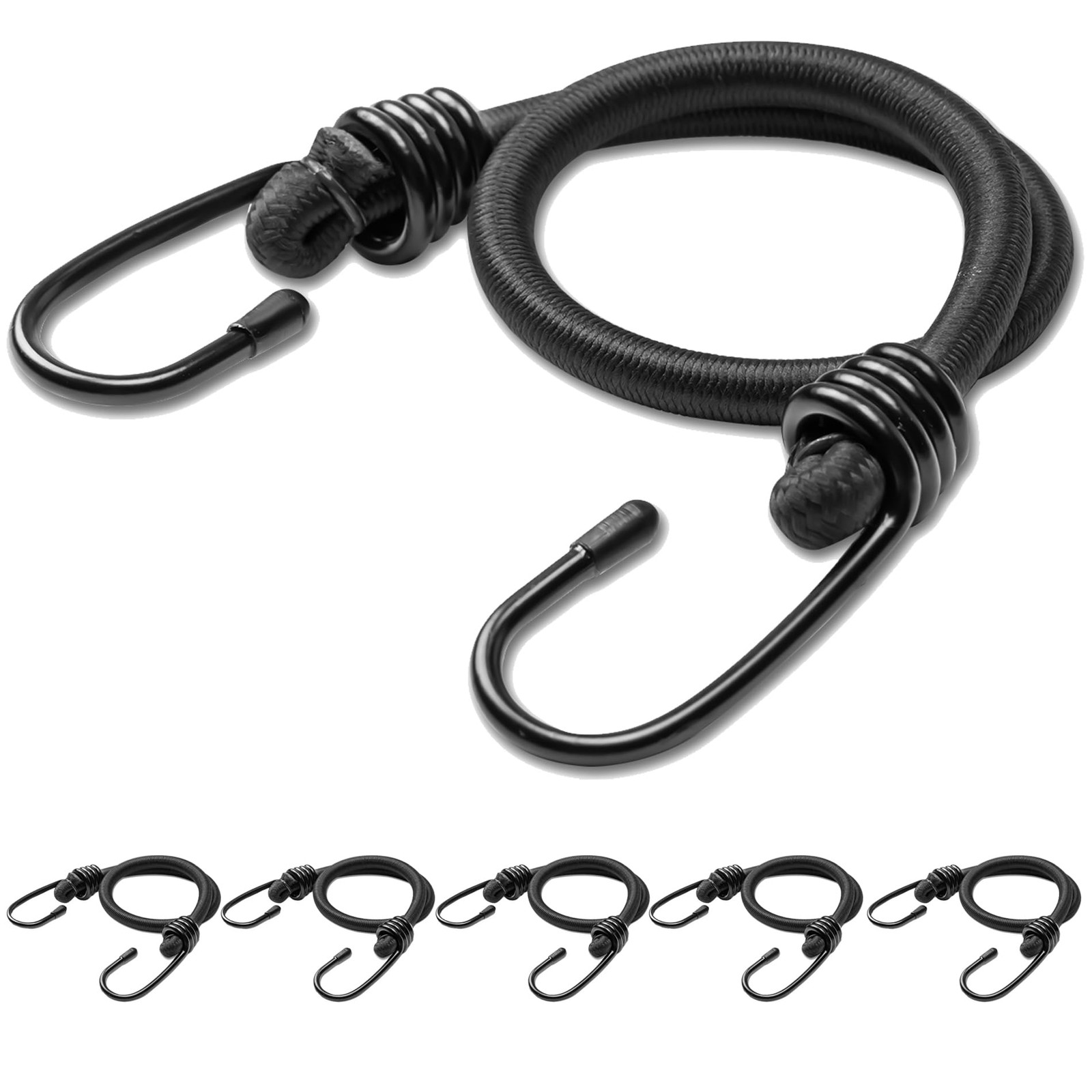6Pcs 18inch Black Bungee Cords with Hooks, Heavy Duty Elastic Bungee Rope | Mult