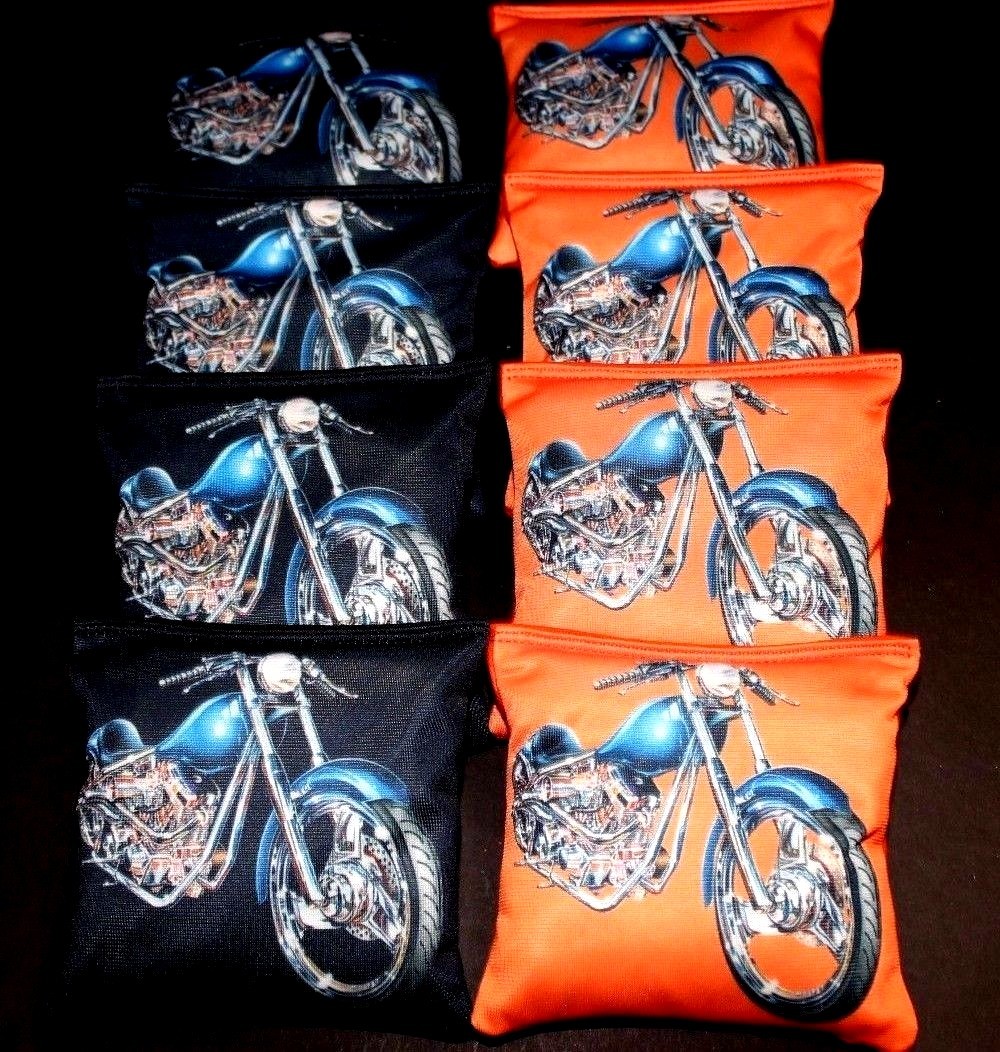 MOTORCYCLE LOVERS HARLEY FANS ORANGE BLK 8ACA Regulation Cornhole Bean Bags B302