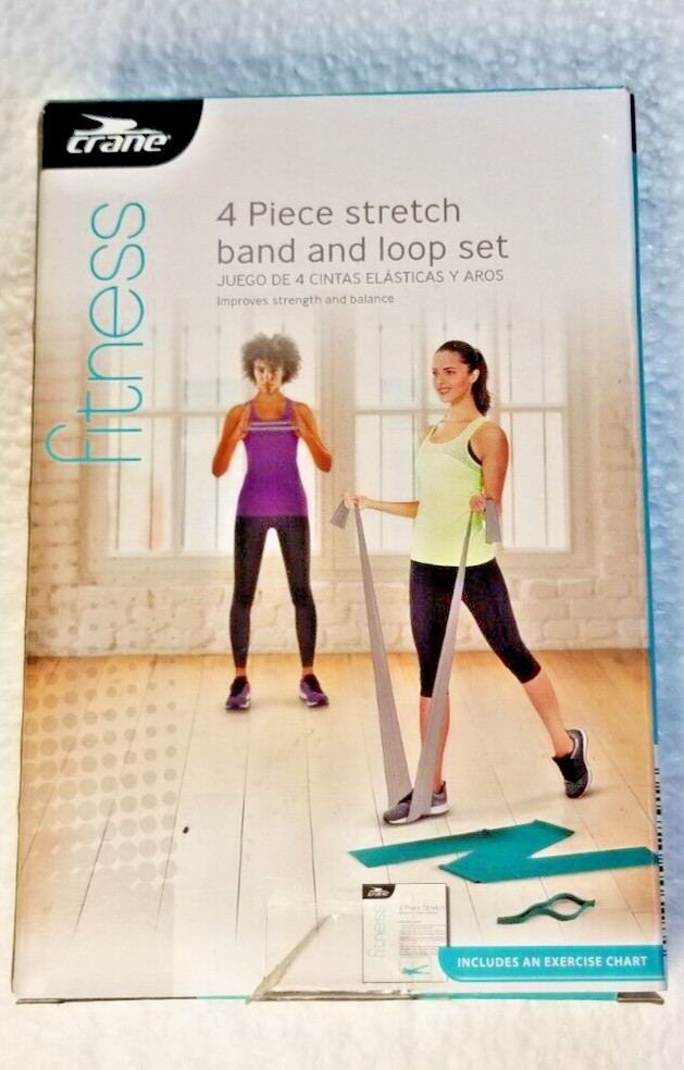 Fitness Stretch Band & Loop Set Improve Strength  Balance Exercise Chart 4 Piece