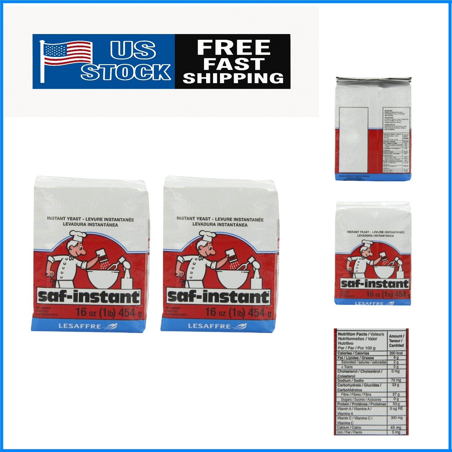 High-Quality Instant Yeast 1 Pound Pouches - 2-Pack for Long-lasting Freshness