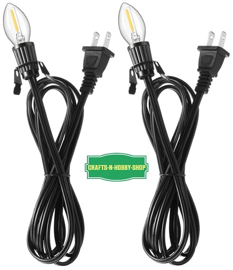 Lot of 2 ~ LED Bulb 0.7w Clip in Lamp Black Cord for Christmas Salt Lamp Pumpkin
