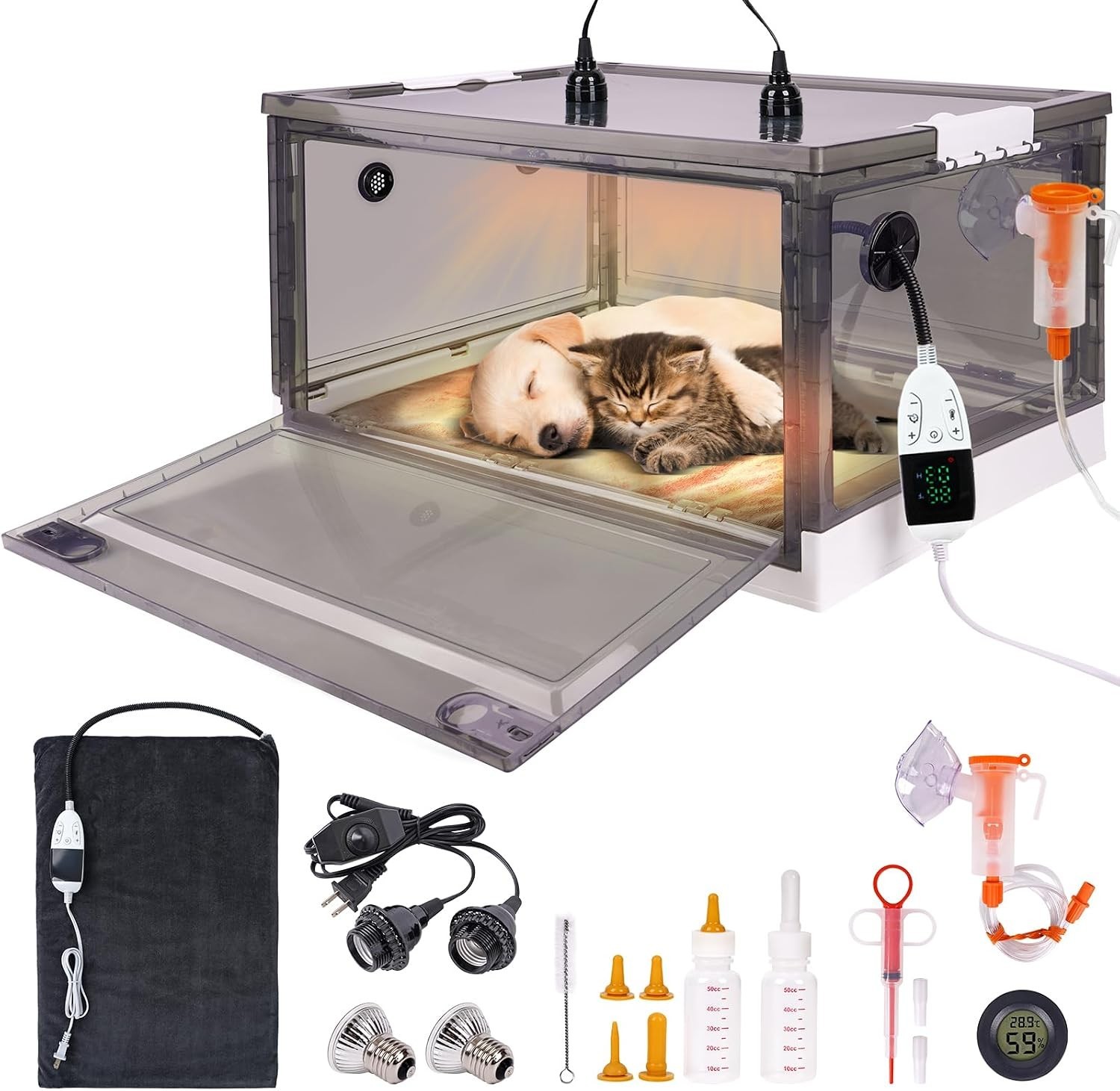 Efficient Incubator for Puppies & Kittens - Temperature-Controlled & Transparent
