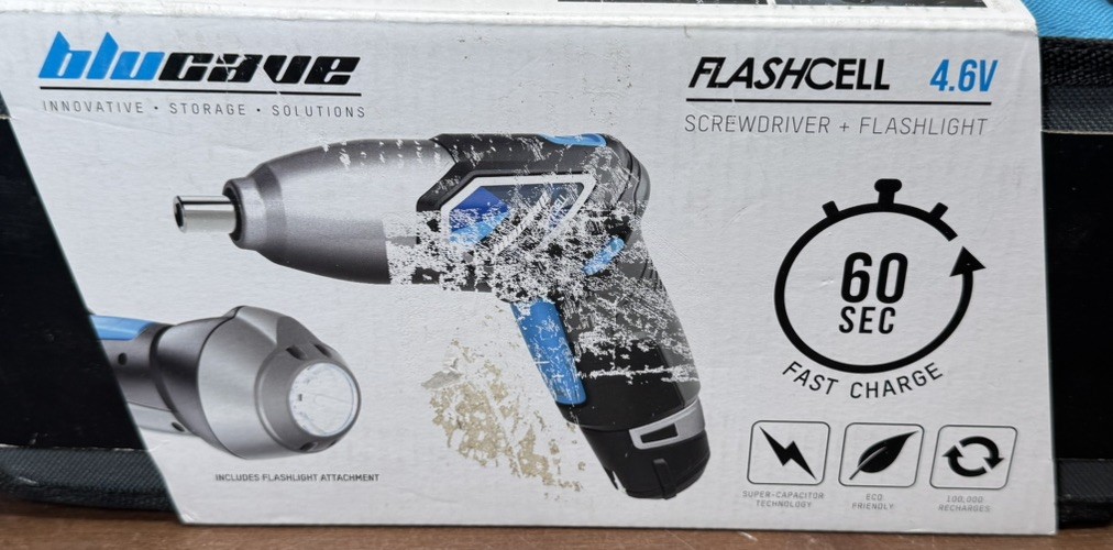 New - BLUCAVE Flashlight Cordless Screwdriver Tool Charger, Bits & Light NIB