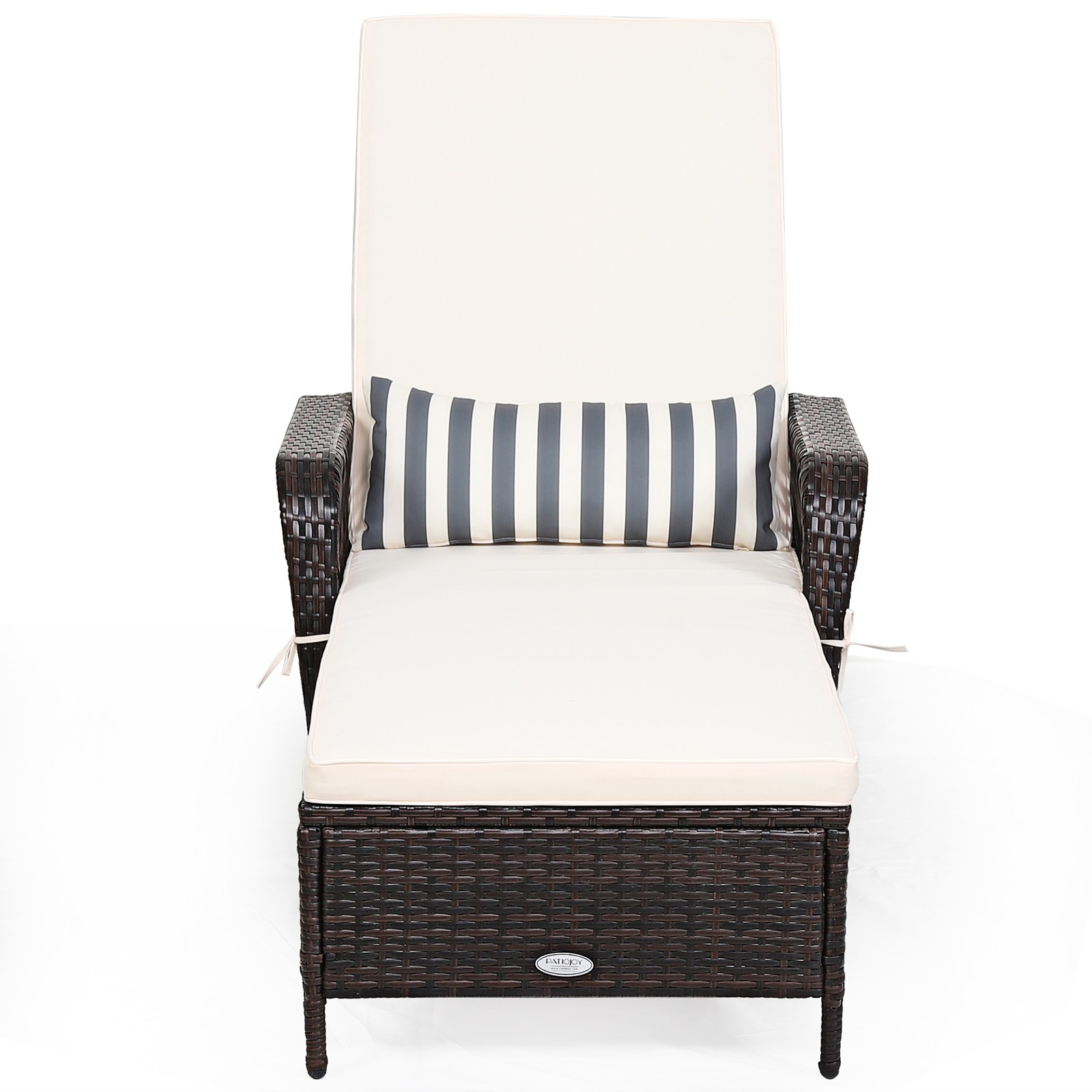 Patiojoy 2 PCS PE Rattan Chaise Lounge Chair Armrest Recliner Adjustable Pillow