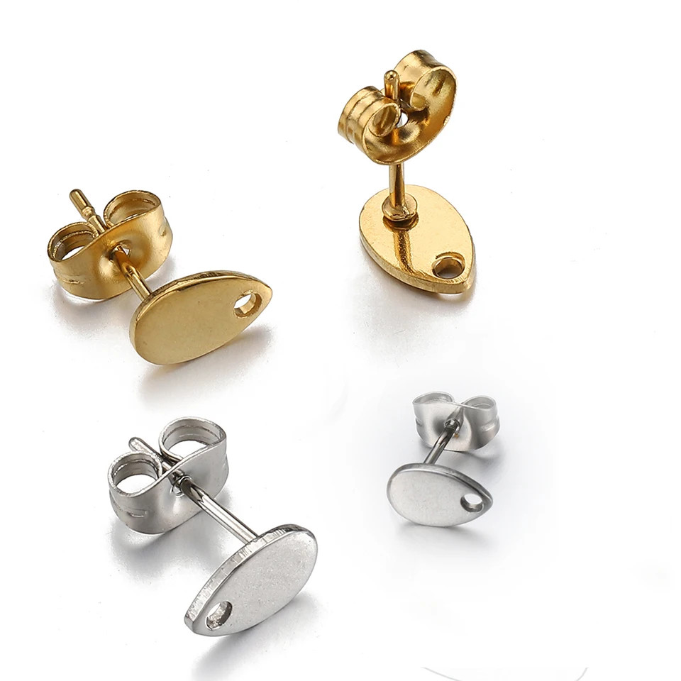 10pc Stainless Steel Round Ear Studs Base DIY Earring Dangle Charm Pendant