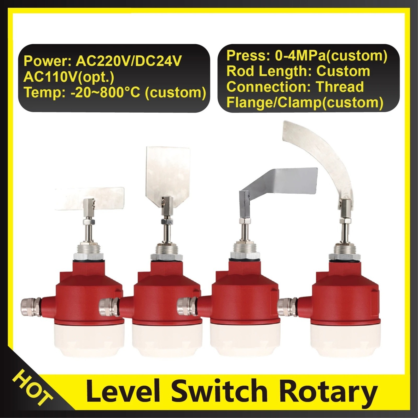 Rotary Sensor Paddle Level Switch 110V 220V 24V For Powder Granule Silo Hopper