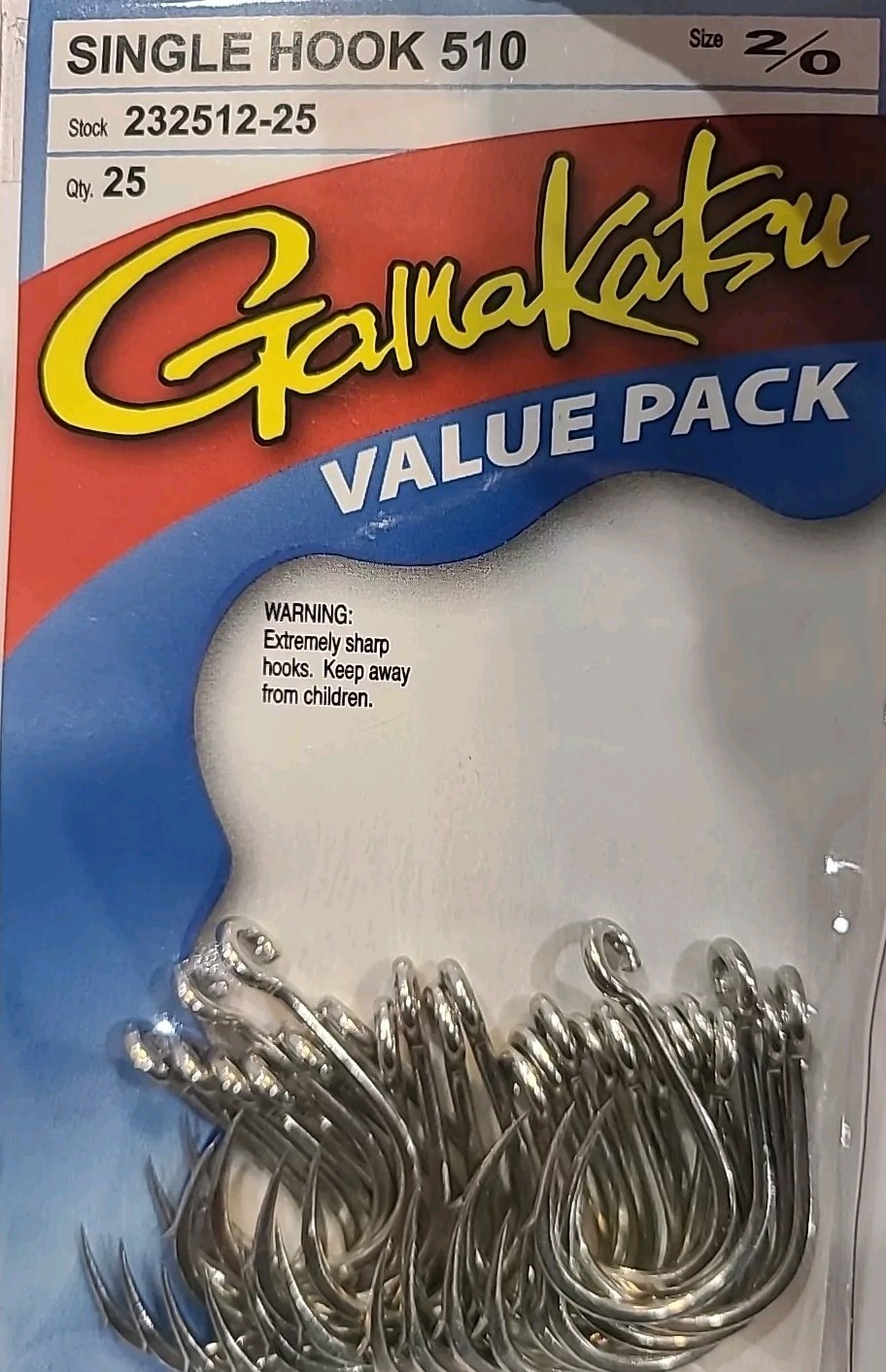 Gamakatsu Single Hook 510 Fishing Hooks Size 2/0 Silver Open Eye 25cnt