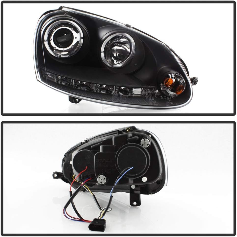 LED Halo Black Housing Headlights for 2006-2009 Volkswagen GTI Jetta Rabbit