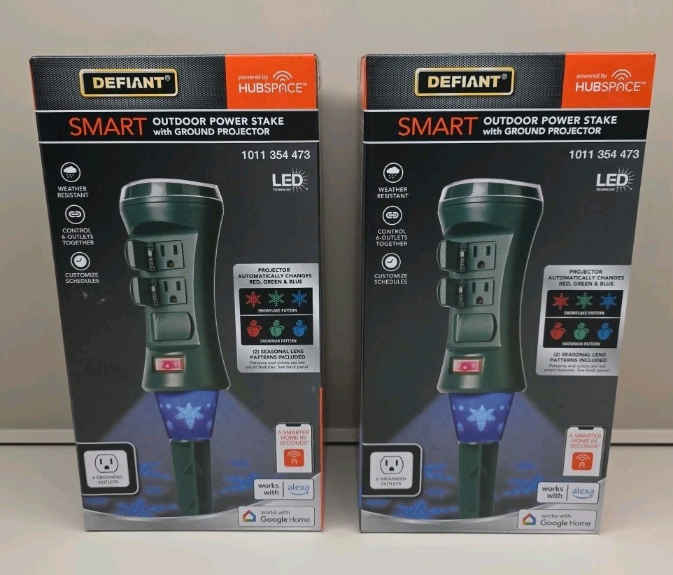 2 NEW Defiant Smart Outdoor Power Stake Timer Winter/Christmas Lights Projector
