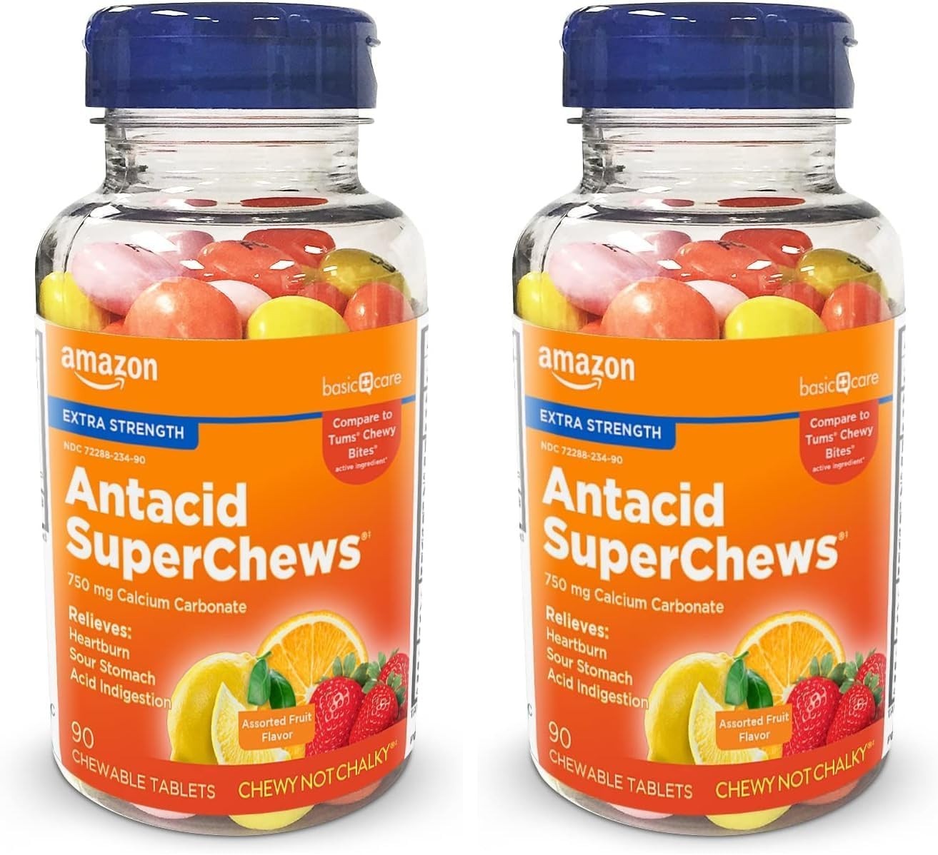 Amazon Basic Care Antacid SuperChews 180 ct Compare to Tums Chewy Bites