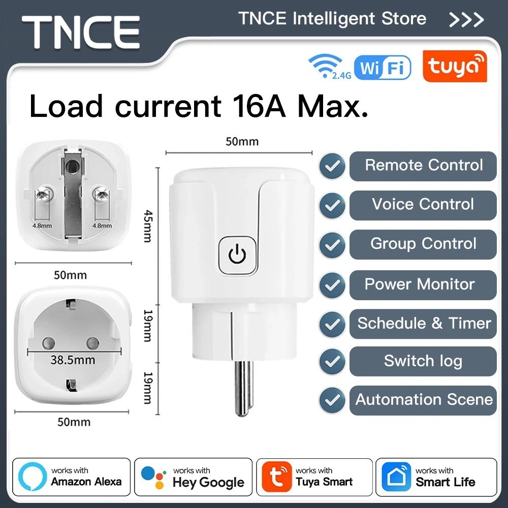 16A WiFi Smart Plug Energy Monitor Timer Outlet Works with Alexa Google Home